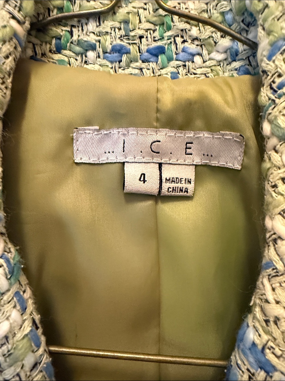 Cropped Tweed Blazer Jacket in Green and Blue Mix by I.C.E. - Picture 2 of 6